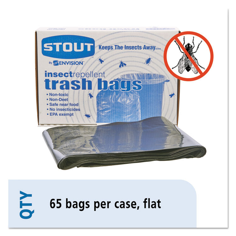 Stout® by Envision™ Insect-Repellent Trash Bags, 45 gal, 2 mil, 40" x 45", Black, 65/Box (STOP4045K20) Box of 65