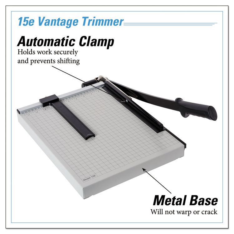 Dahle® Vantage Guillotine Paper Trimmer/Cutter, 15 Sheets, 15" Cut Length, Metal Base, 12.25 x 15.75 (DAH15E) Each