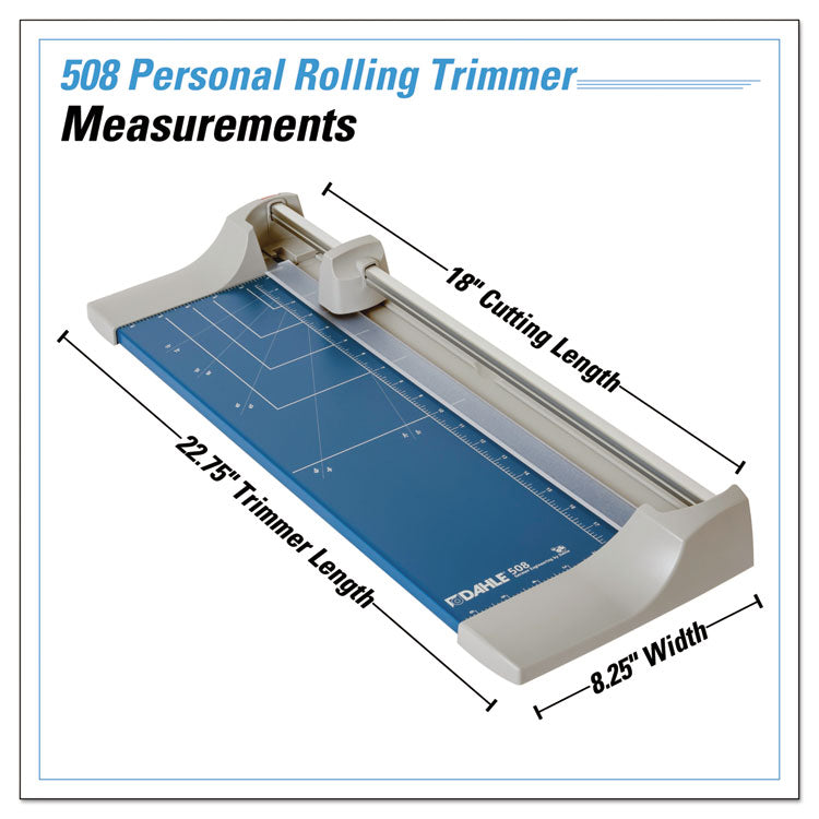 Dahle® Rolling/Rotary Paper Trimmer/Cutter, 7 Sheets, 18" Cut Length, Metal Base, 8.25 x 22.88 (DAH508) Each