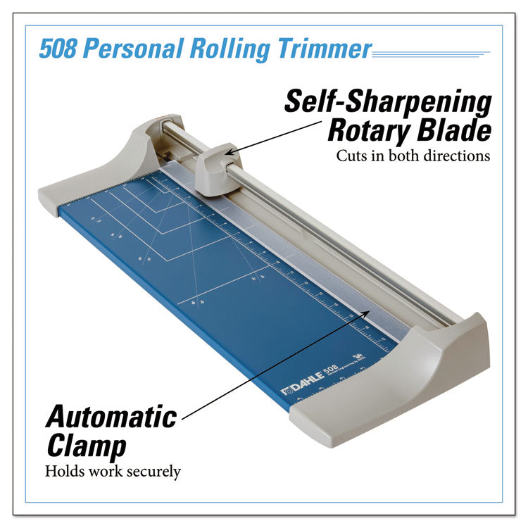 Dahle® Rolling/Rotary Paper Trimmer/Cutter, 7 Sheets, 18" Cut Length, Metal Base, 8.25 x 22.88 (DAH508) Each