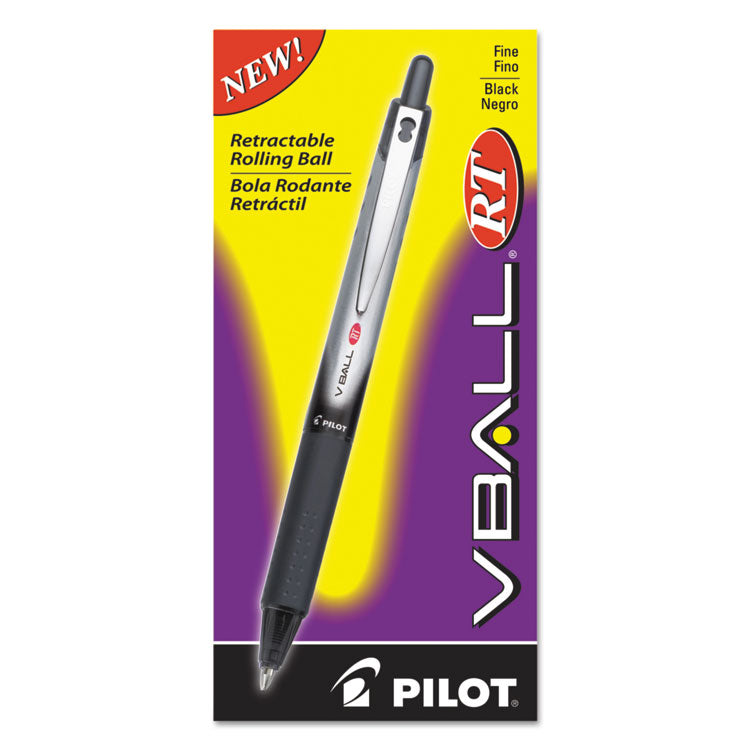 Pilot® VBall RT Liquid Ink Roller Ball Pen, Retractable, Fine 0.7 mm, Black Ink, Black/White Barrel, Dozen (PIL26206) 1 Dozen