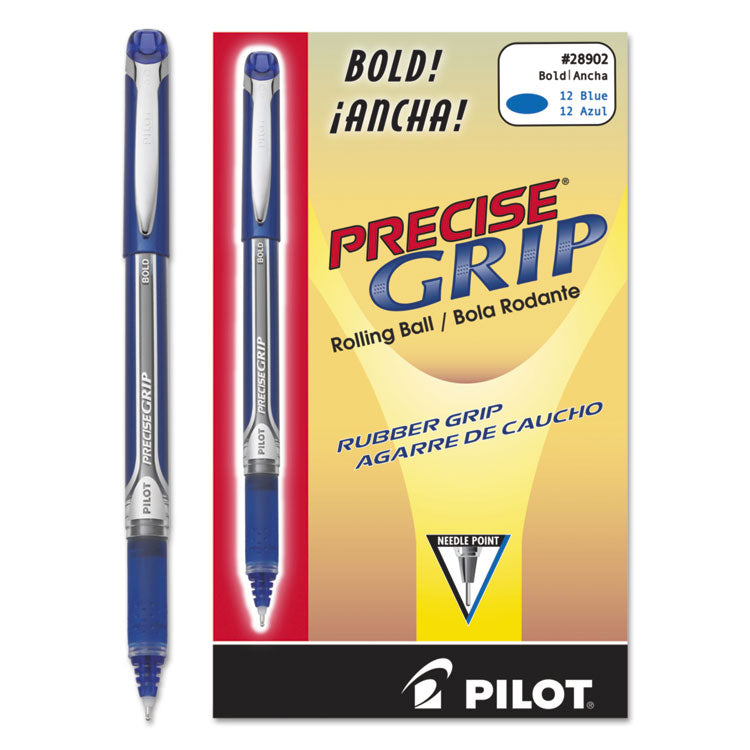 Pilot® Precise Grip Roller Ball Pen, Stick, Bold 1 mm, Blue Ink, Blue Barrel, Dozen (PIL28902)