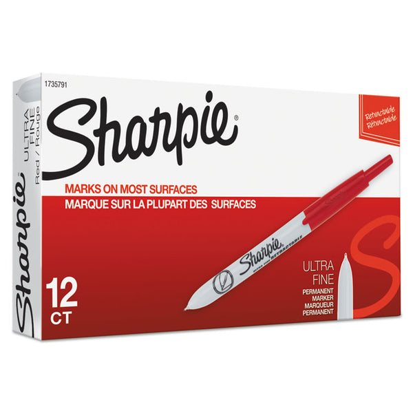 Sharpie® Retractable Permanent Marker, Extra-Fine Needle Tip, Red (SAN1735791) 1 Dozen