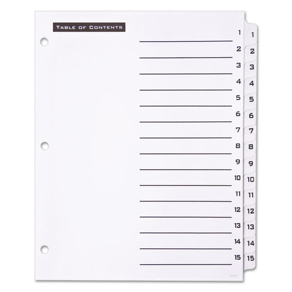 Office Essentials™ Table 'n Tabs Dividers, 15-Tab, 1 to 15, 11 x 8.5, White, White Tabs, 1 Set (AVE11674)