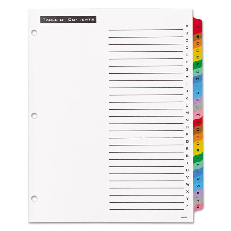 Office Essentials™ Table 'n Tabs Dividers, 26-Tab, A to Z, 11 x 8.5, White, Assorted Tabs, 1 Set (AVE11677)