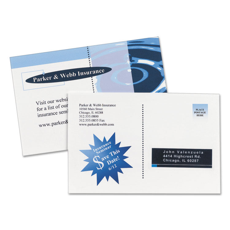 Avery® Printable Postcards, Inkjet, 85 lb, 4.25 x 5.5, Matte White, 200 Cards, 4 Cards/Sheet, 50 Sheets/Box (AVE8387)