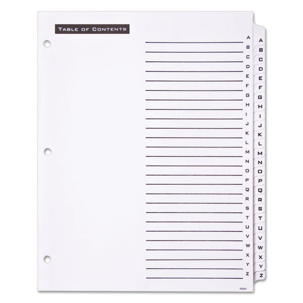 Office Essentials™ Table 'n Tabs Dividers, 26-Tab, A to Z, 11 x 8.5, White, White Tabs, 1 Set (AVE11676)