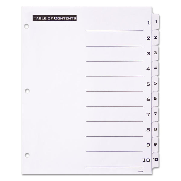 Office Essentials™ Table 'n Tabs Dividers, 10-Tab, 1 to 10, 11 x 8.5, White, White Tabs, 1 Set (AVE11670)