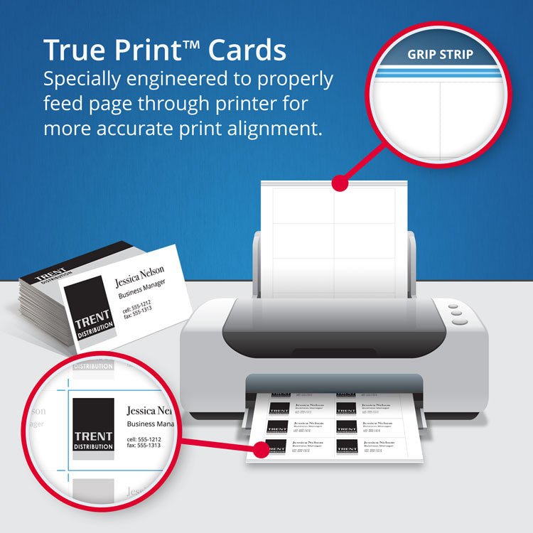 Avery® True Print Clean Edge Business Cards, Inkjet, 2 x 3.5, White, 400 Cards, 10 Cards/Sheet, 40 Sheets/Box (AVE8877) Box of 400