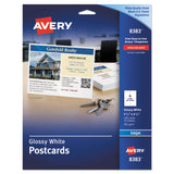 Avery® Photo-Quality Printable Postcards, Inkjet, 74 lb, 4.25 x 5.5, Glossy White, 100 Cards, 4 Cards/Sheet, 25 Sheets/Pack (AVE8383)