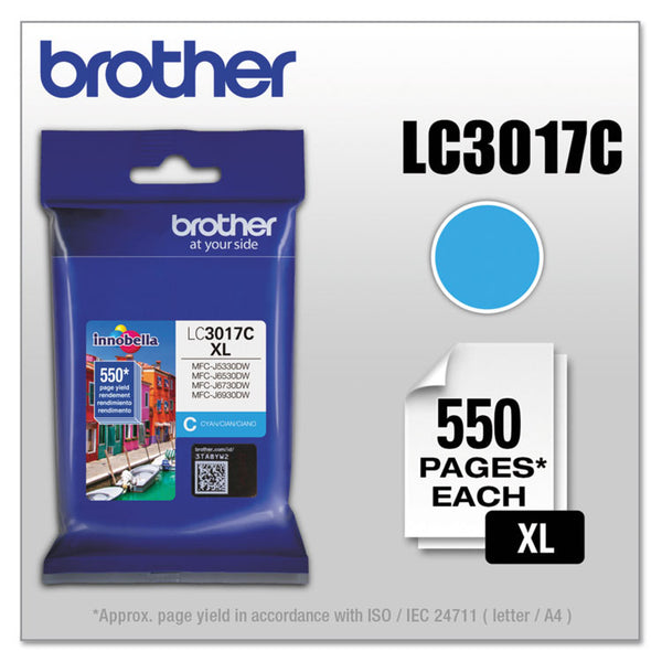 Brother LC3017C Innobella High-Yield Ink, 550 Page-Yield, Cyan (BRTLC3017C)