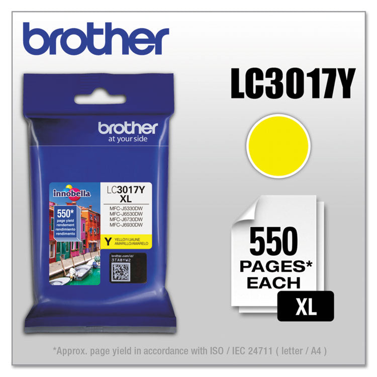 Brother LC3017Y Innobella High-Yield Ink, 550 Page-Yield, Yellow (BRTLC3017Y)