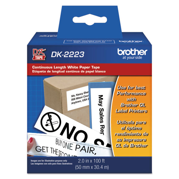 Brother Continuous Paper Label Tape, 2" x 100 ft, Black/White (BRTDK2223)