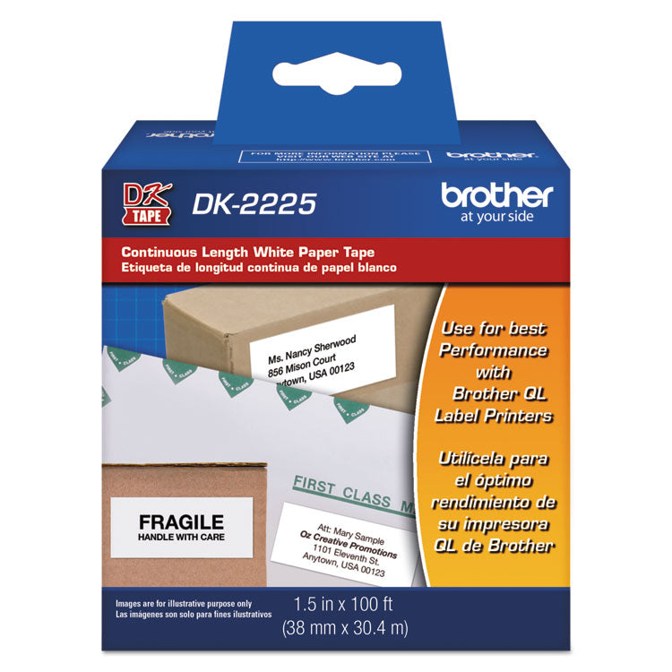 Brother Continuous Paper Label Tape, 1.5" x 100 ft, Black/White (BRTDK2225)