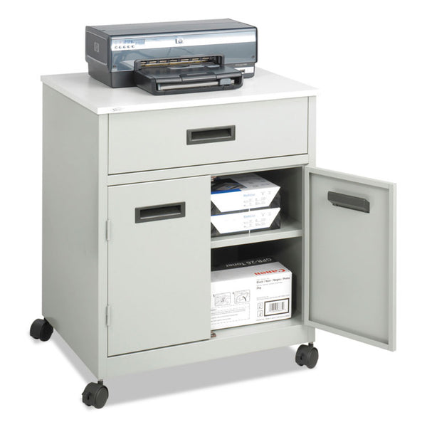 Safco® Steel Machine Stand with Pullout Drawer, Engineered Wood, 3 Shelves, 1 Drawer, 25" x 20" x 29.75", Gray (SAF1870GR) Each