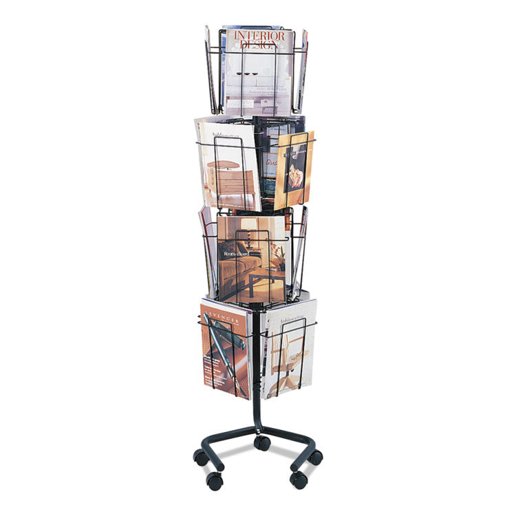 Safco® Wire Rotary Display Racks, 16 Compartments, 15w x 15d x 60h, Charcoal (SAF4139CH)