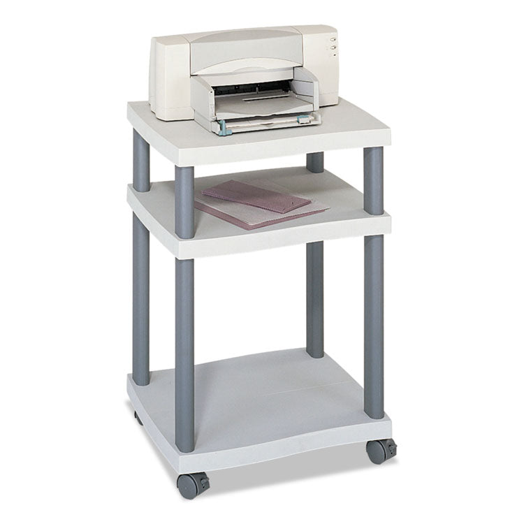 Safco® Wave Design Deskside Printer Stand, Plastic, 3 Shelves, 20" x 17.5" x 29.25", White/Charcoal Gray (SAF1860GR)