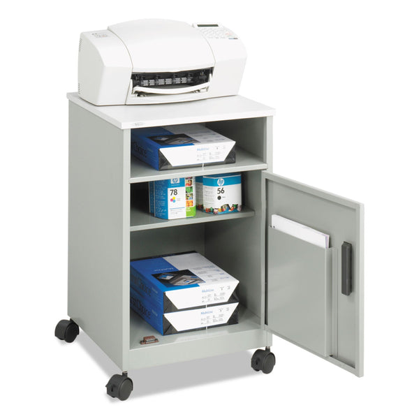 Safco® Steel Machine Stand w/Open Storage Compartment, Wood, 4 Shelves, 1 Bin, 15.25x17.25x27.25, Gray, Ships in 1-3 Business Days (SAF1871GR) Each