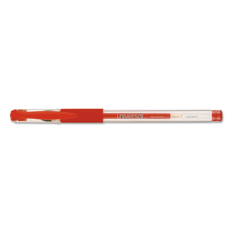 Universal™ Comfort Grip Gel Pen, Stick, Medium 0.7 mm, Red Ink, Clear/Red Barrel, Dozen (UNV39512) Pack of 12