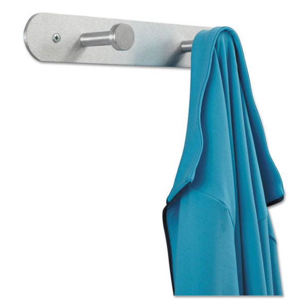 Safco® Nail Head Wall Coat Rack, Two Hooks, Metal, 12w x 2.75d x 2h, Satin (SAF4200) Each