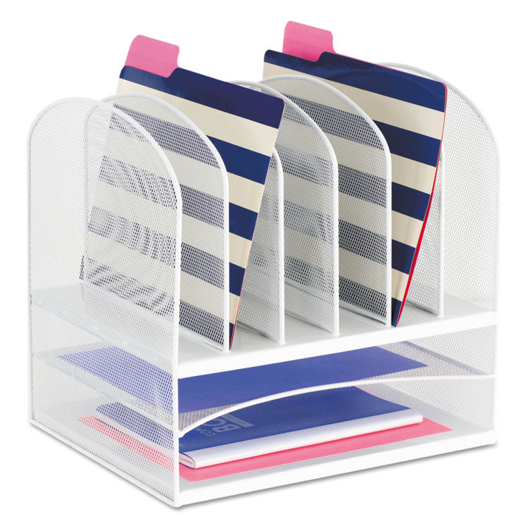 Safco® Onyx Mesh Desk Organizer with Two Horizontal and Six Upright Sections, Letter Size Files, 13.25" x 11.5" x 13", White (SAF3255WH) Each