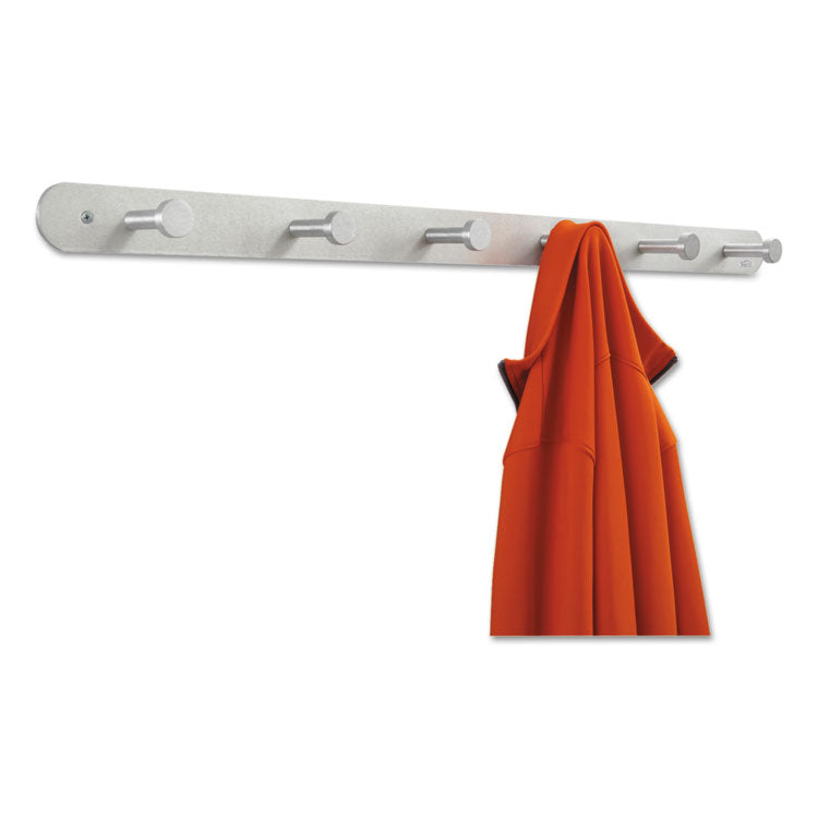 Safco® Nail Head Wall Coat Rack, Six Hooks, Metal, 36w x 2.75d x 2h, Satin (SAF4202) Each