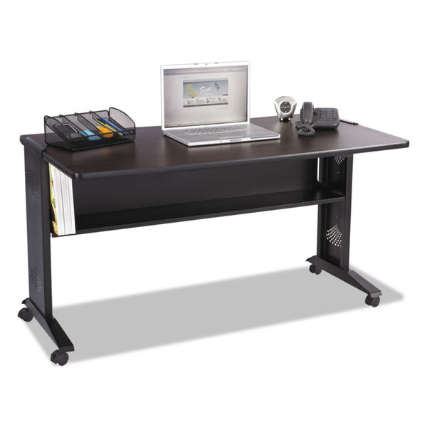 Safco® Mobile Computer Desk with Reversible Top, 53.5" x 28" x 30", Mahogany/Medium Oak/Black (SAF1933)