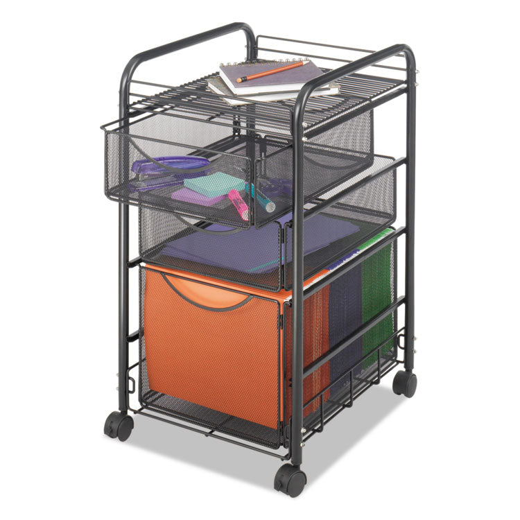 Safco® Onyx Mesh Mobile File with Two Supply Drawers, Metal, 1 Shelf, 3 Drawers, 15.75" x 17" x 27", Black (SAF5213BL) Each