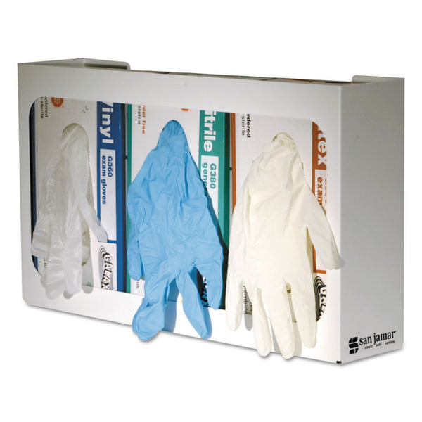 San Jamar® White Enamel Disposable Glove Dispenser, 3-Box, Steel, White, 18 x 3.75 x 10 (SJMG0804)