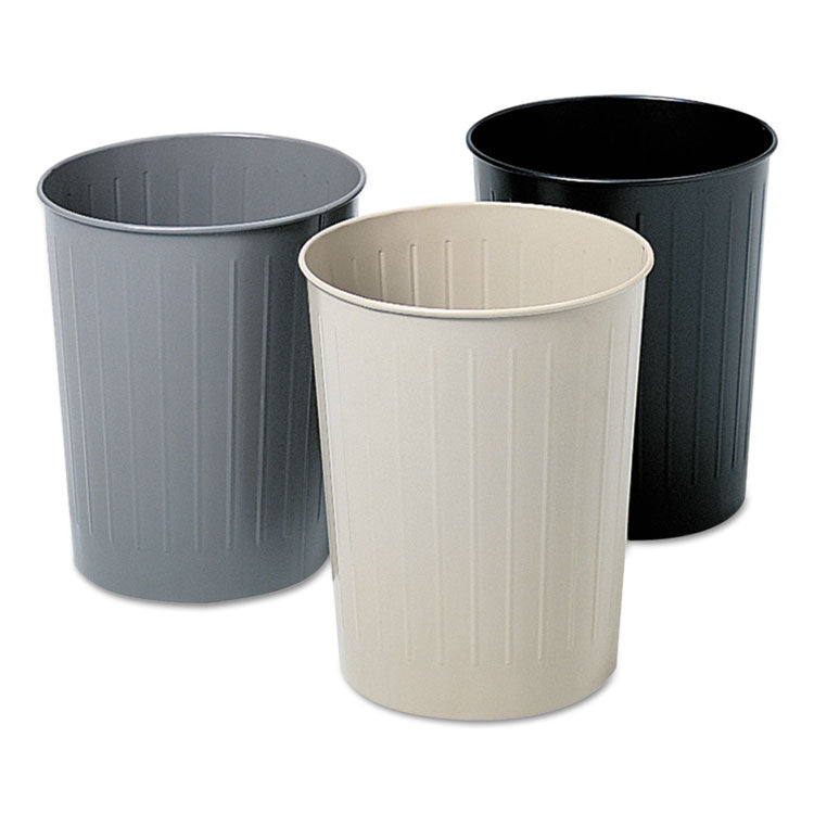 Safco® Round Wastebaskets, 6 gal, Steel, Black (SAF9604BL)