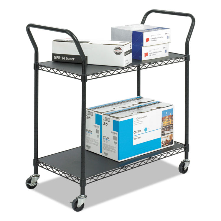 Safco® Wire Utility Cart, Metal, 2 Shelves, 400 lb Capacity, 43.75" x 19.25" x 40.5", Black (SAF5337BL)