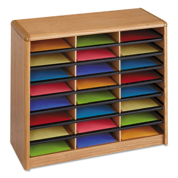 Safco® Steel/Fiberboard Literature Sorter, 24 Compartments, 32.25 x 13.5 x 25.75, Oak (SAF7111MO)