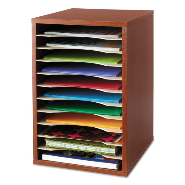 Safco® Wood Desktop Literature Sorter, 11 Compartments, 10.63 x 11.88 x 16, Cherry (SAF9419CY)