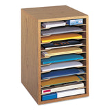 Safco® Wood Vertical Desktop Sorter, 11 Compartments, 10.63 x 11.88 x 16, Medium Oak (SAF9419MO)