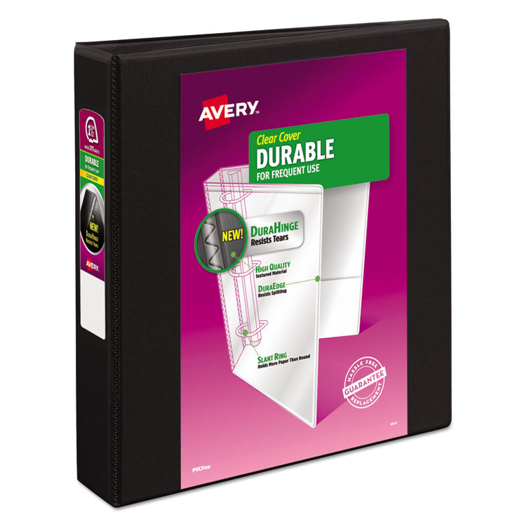 Avery® Durable View Binder with DuraHinge and Slant Rings, 3 Rings, 1.5" Capacity, 11 x 8.5, Black (AVE17021)