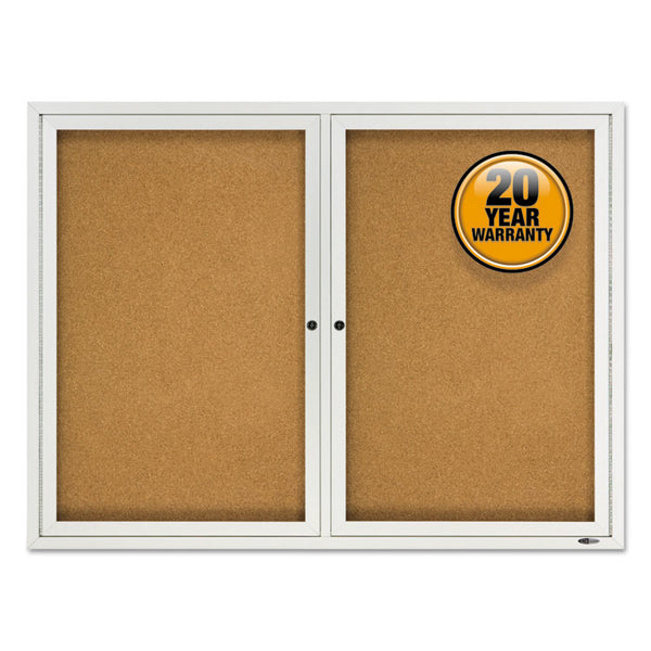 Quartet® Enclosed Cork Bulletin Board, Cork/Fiberboard, 48 x 36, Tan Surface, Silver Aluminum Frame (QRT2124)