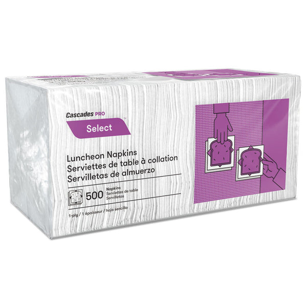 Cascades PRO Select Luncheon Napkins, 1 Ply, 12 x 12, White, 500/Pack, 6,000/Carton (CSDN020)