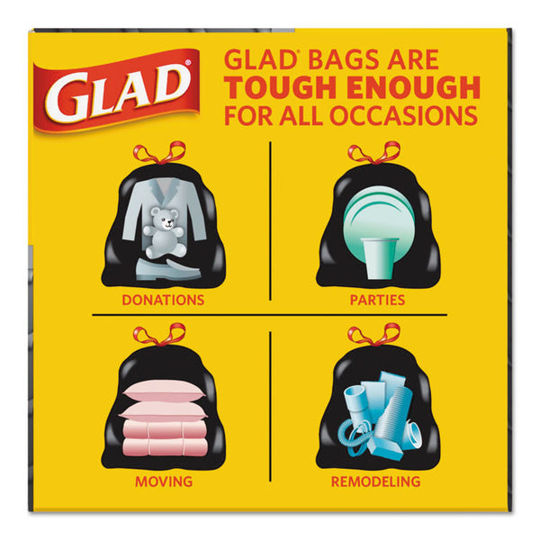 Glad® Drawstring Large Trash Bags, 30 gal, 1.05 mil, 30" x 33", Black, 15/Box (CLO78966BX)