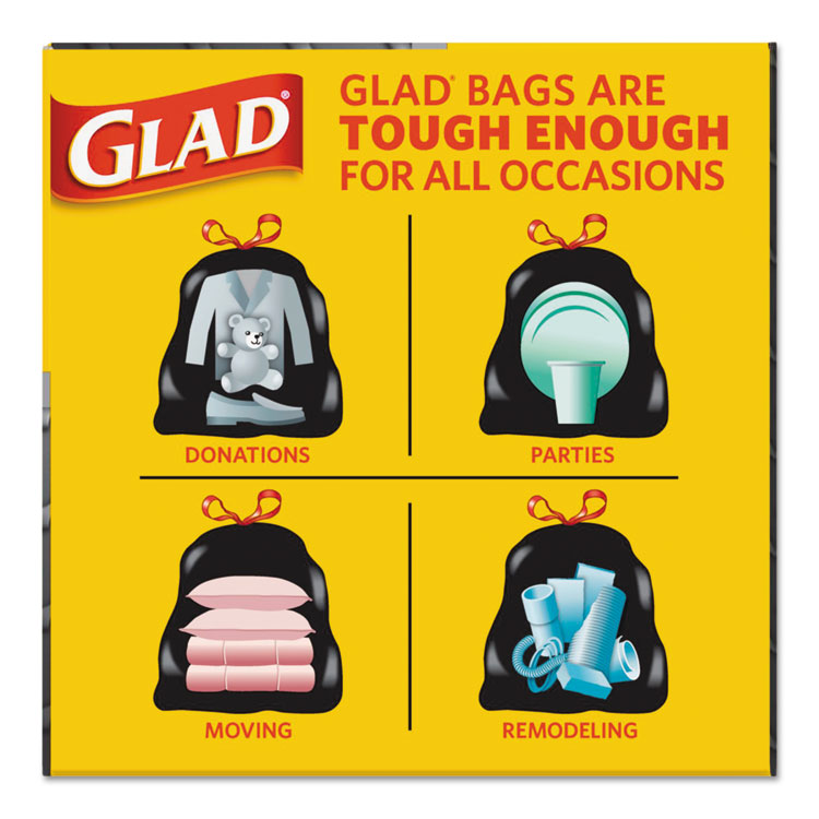 Glad® Drawstring Large Trash Bags, 30 gal, 1.05 mil, 30" x 33", Black, 15/Box (CLO78966BX) Box of 15