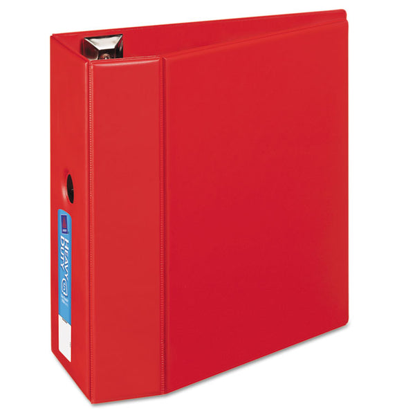 Avery® Heavy-Duty Non-View Binder with DuraHinge, Locking One Touch EZD Rings and Thumb Notch, 3 Rings, 5" Capacity, 11 x 8.5, Red (AVE79586)