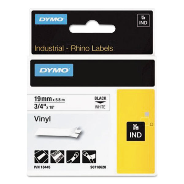 DYMO® Rhino Permanent Vinyl Industrial Label Tape, 0.75" x 18 ft, White/Black Print (DYM18445)