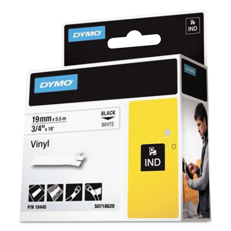 DYMO® Rhino Permanent Vinyl Industrial Label Tape, 0.75" x 18 ft, White/Black Print (DYM18445)