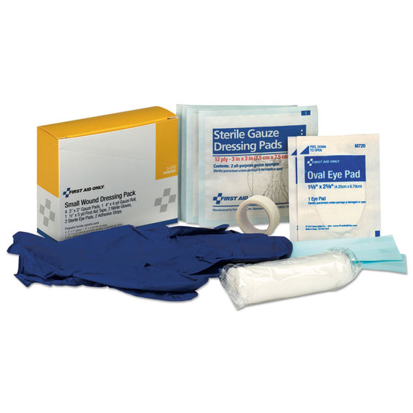 First Aid Only™ Small Wound Dressing Kit, Includes Gauze, Tape, Gloves, Eye Pads, Bandages (FAO3910) Each