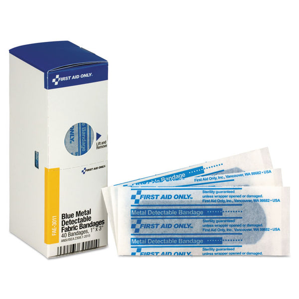 First Aid Only™ Refill for SmartCompliance General Cabinet, Blue Metal Detectable Bandages, 1 x 3, 40/Box (FAOFAE3011) Box of 40