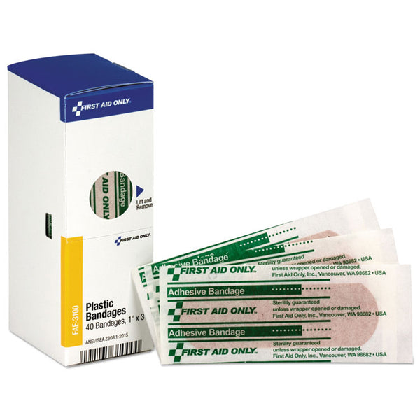 First Aid Only™ Refill for SmartCompliance General Business Cabinet, Plastic Bandages, 1 x 3, 40/Box (FAOFAE3100) Box of 40