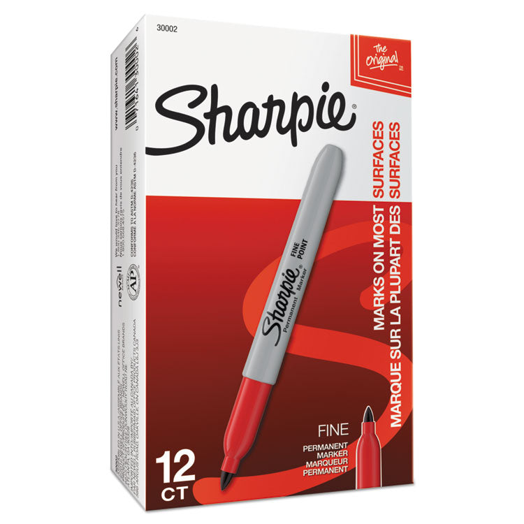 Sharpie® Fine Tip Permanent Marker, Fine Bullet Tip, Red, Dozen (SAN30002)