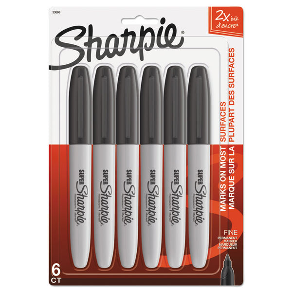 Sharpie® Super Permanent Marker, Fine Bullet Tip, Black, 6/Pack (SAN33666PP)