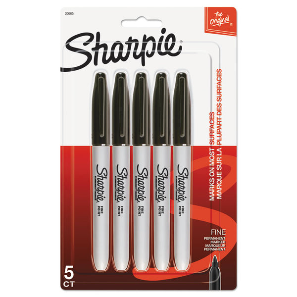 Sharpie® Fine Tip Permanent Marker, Fine Bullet Tip, Black, 5/Pack (SAN30665PP)