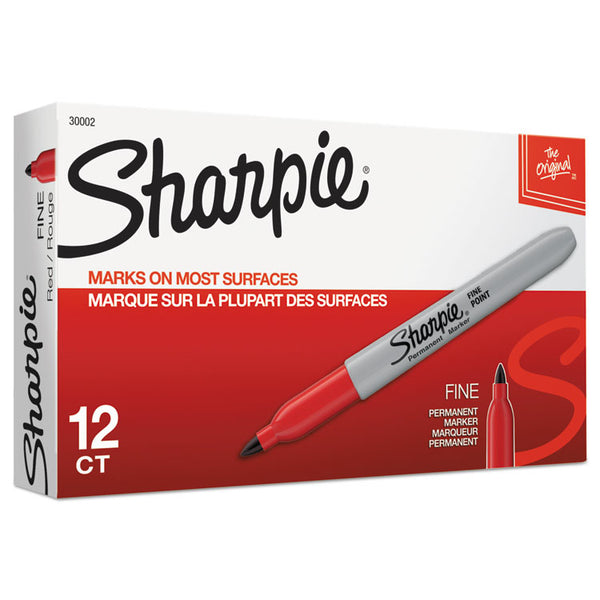 Sharpie® Fine Tip Permanent Marker, Fine Bullet Tip, Red, Dozen (SAN30002)