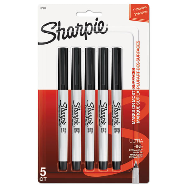 Sharpie® Ultra Fine Tip Permanent Marker, Ultra-Fine Needle Tip, Black, 5/Pack (SAN37665PP)